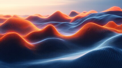 Poster - Abstract digital landscape with orange and blue waves.