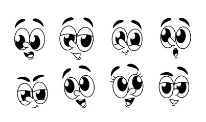 Wall Mural - collection of retro cartoon emojis featuring playful and expressive faces. vector monochrome emotico
