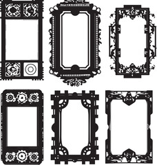 Hand drawn vector abstract outline,graphic,line art vintage baroque ornament floral frames set in minimalistic modern style.Baroque floral vintage outline design concept.Vector antique frame isolated.