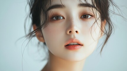 Canvas Print - Close up portrait of a young woman with natural makeup and messy hair