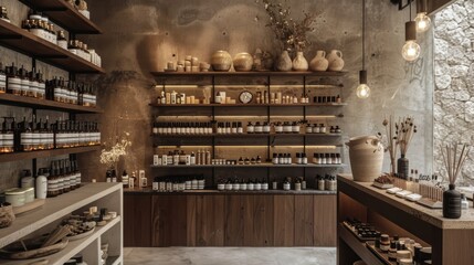 Poster - Luxurious Wellness Boutique with High-End Copal Resin Products and Modern Interior Design