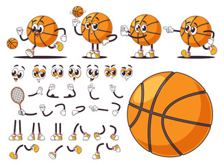 Wall Mural - collection of retro cartoon basketball characters featuring emotions and playful poses. includes var