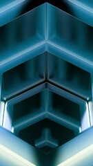 Wall Mural - movement in 3d tunnel with glowing metal walls. design. geometric tunnel with metallic texture and l