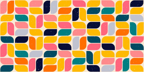 Poster - Bauhaus pattern of colored geometric rectangle tiles. Vector background from a mosaic of tiles with rounded edges.
