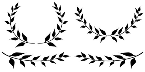 Aufkleber - Set of wreaths and branches with leaves. Laurels wreaths, swirls, twigs and flower ornaments. Herbs, flowers and plants elements.