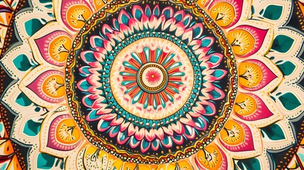Wall Mural - a close-up view of a beautifully intricate mandala design filled with vibrant colors and patterns, s