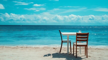 Wall Mural - Elegant dining chairs and tables beachfront paradise perfect for sunset dinners