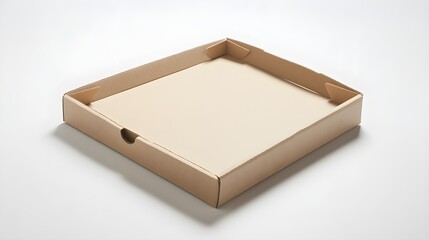 Wall Mural - an empty pizza box lying flat on a light solid color background, emphasizing its design and texture