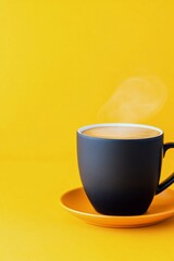 Sticker - A steaming cup of coffee on a vibrant orange background for a cozy morning moment