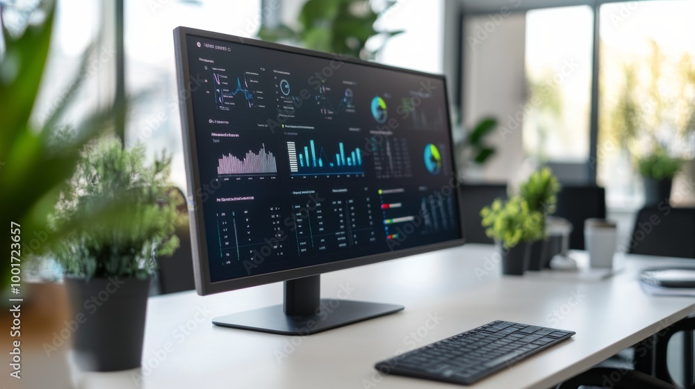Business analytics dashboard displayed on a computer monitor in a ...
