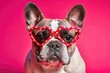 © Irina - Charming French bulldog in heart-shaped sunglasses against a vibrant pink background. Generative AI