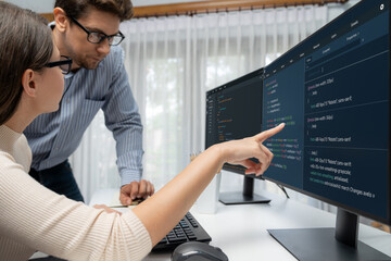 Wall Mural - team skilled developers program thinking newest coding creative website planning software project on