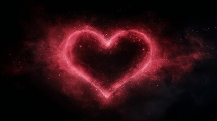 Poster - A glowing pink heart shape illuminated against a dark cosmic background with stars