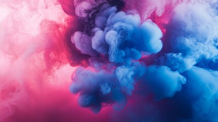 Wall Mural - Colorful swirling clouds of blue and pink smoke in abstract composition