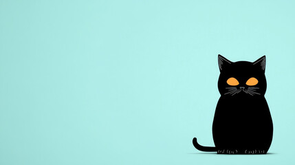 Poster - Black cat with orange eyes on a light blue background.