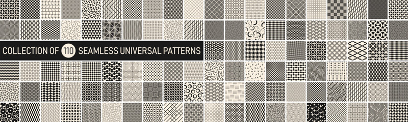 Poster - Collection of vector seamless geometric minimalistic patterns in different styles. Monochrome repeatable unusual backgrounds. Endless black and beige prints, modern fabric textures