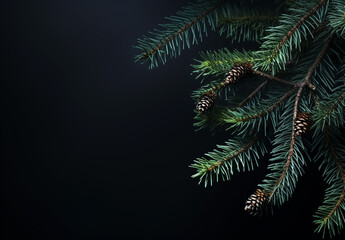 Wall Mural - Pine branch on a dark minimalist background
