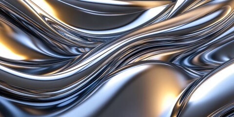 Wall Mural - Futuristic Chrome Wave: Abstract 3D Metallic Structure in Silver and Grey Tones