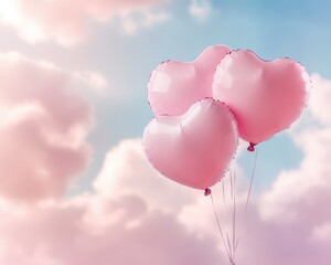 Wall Mural - Lovely Heart Balloons. Pink Heart-shaped Balloons in Romantic Day Background