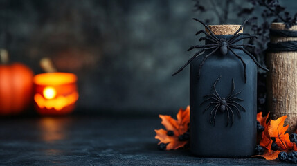 Wall Mural - Black potion bottle with spiders for Halloween decor.