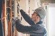 © Yuliia - Engineer installing electric equipment electrician fixing electricity change skilled expert professional repair adult wires working renovation expert work DIY ladder expertise technician support