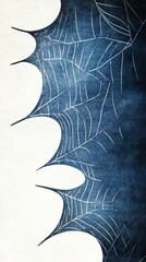 A close-up of a spiderweb on a blue background.