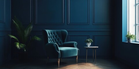 Wall Mural - Luxurious Blue Armchair in Modern Living Room Interior