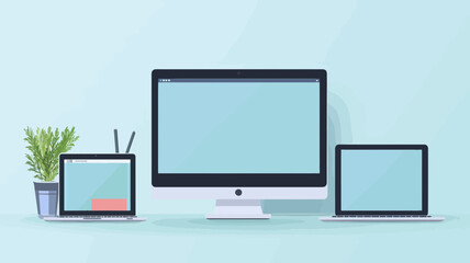 Responsive Web Design Vector Showing Tablet, Laptop, Mobile Phone, and Desktop Screens for Multi-Device Compatibility Concept