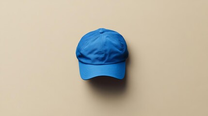 Wall Mural - Blue Baseball Cap Mockup on Beige Background