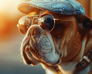 Canvas Print - A dog wearing sunglasses and a hat. AI.