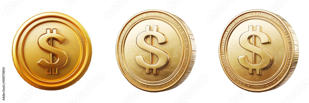 collection Set A 3D icon of a golden coin with a dollar sign on a ...
