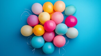 Bunch of colorful party balloons on a blue background