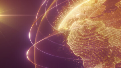 Wall Mural - a digital representation of yellow earth with glowing lines encircling the planet, highlighting glob
