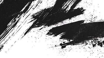 Poster - Abstract black brush strokes on a white background with grunge texture.
