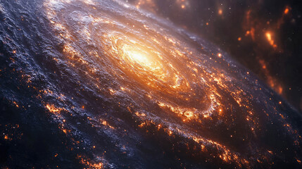 Wall Mural - a stunning spiral galaxy with bright, glowing arms radiating golden light and distant stars scattere