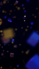 Wall Mural - Abstract tiny cubes flying and creating a rectangle frame on black background. Animation. Small geometric figures forming a frame of square.