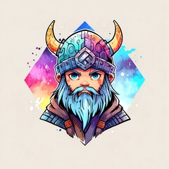 Wall Mural - Brave Viking Warrior with Horned Helmet