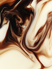 Fototapete - Swirling coffee gently mixes with milk to create an abstract art piece showcasing rich textures and colors. Generative AI
