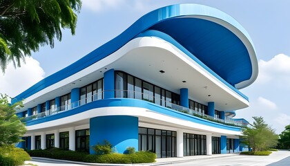 Wall Mural - Curved Roof Architectural Beauty of Blue and White Building