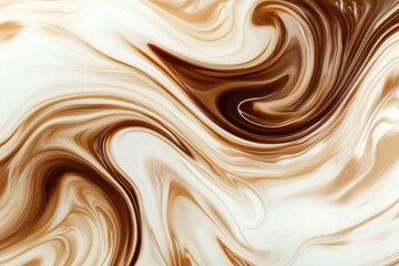 Fototapete - Swirling coffee blends with milk creating a dynamic abstract pattern in creamy tones captured close-up. Generative AI