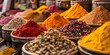© MZ - Colorful Assortment of Spices in a Traditional Market, Varied Spices Displayed in Bowls at a Vibrant Spice Market