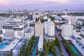 Wall Mural - Art deco hotels and condos at sunrise. Miami Beach, Miami, Florida, United States.