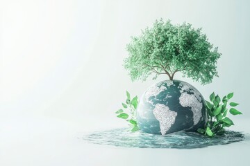 Planet vs. Plastics , Earth day 2024 concept 3d tree background. Ecology concept. Design with globe map drawing and leaves isolated on white background. with generative ai