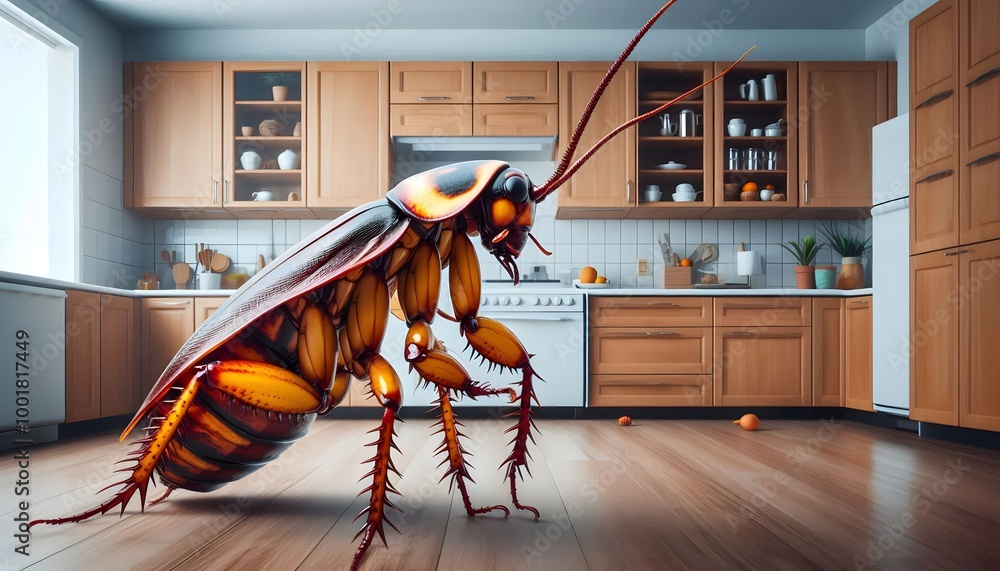 Giant Monster Cockroach in a Kitchen: Nonsense Fantasy Scene Stock ...