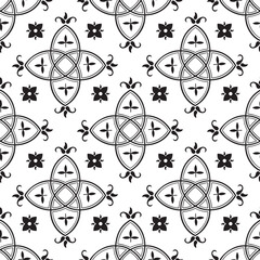 Seamless medieval pattern. Gothic style background. Abstract floral motif. Vector illustration in black and white.