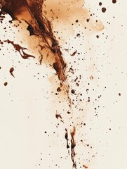 Fototapete - An abstract artistic background featuring spilled coffee stains and splashes creating a dynamic visual flow across a light canvas. Generative AI