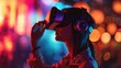 © Sam - A young woman is lost in a virtual reality experience, her face illuminated by the headset's glow.
