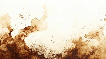 Leinwandbilder - Dynamic abstract artwork created with coffee stains and splashes, showcasing brown hues and fluid patterns on a light background. Generative AI