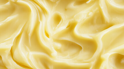 Wall Mural - a close-up, top-down view, texture background of onion puree spread across the entire frame, featuring its pale yellow color and smooth texture