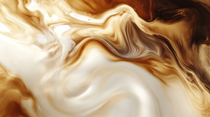 Canvas Print - A beautiful swirl of coffee blending into cream creates an artistic abstract pattern in a warm, inviting setting. Generative AI